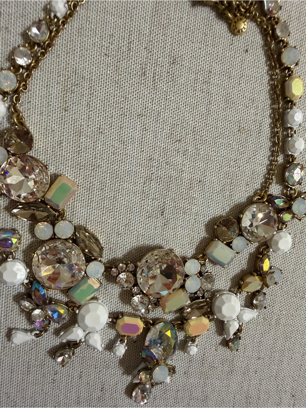 J.CREW Iridescent floral Aurora Crystal Rhinestone Opal Statement Necklace Y2K - Picture 6 of 17
